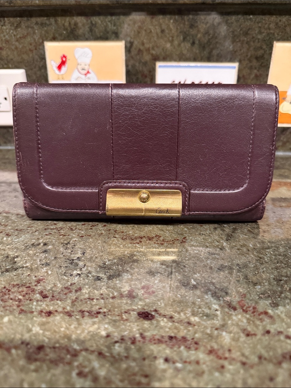 Coach Women's Plum Purple Leather Wallet Gold-Tone Hardware Leather Continental